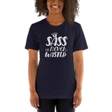 Shirt sass is never wasted sassy Raising Dion Esperanza fan Netflix Sammi Haney girl wheelchair pink glasses disability osteogenesis imperfecta