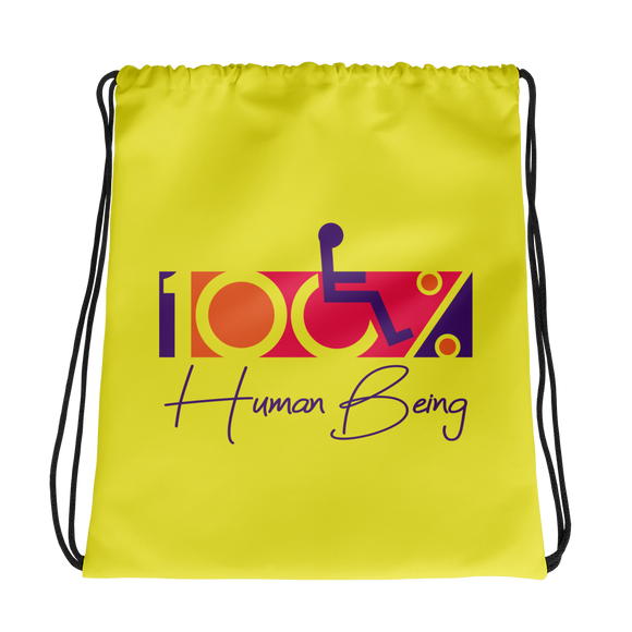 drawstring bag 100% Human Being disabled handicapped disability special needs awareness inclusivity acceptance activism