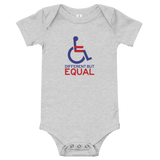 baby onesie babysuit bodysuit different but equal disability logo equal rights discrimination prejudice ableism special needs awareness diversity wheelchair inclusion acceptance