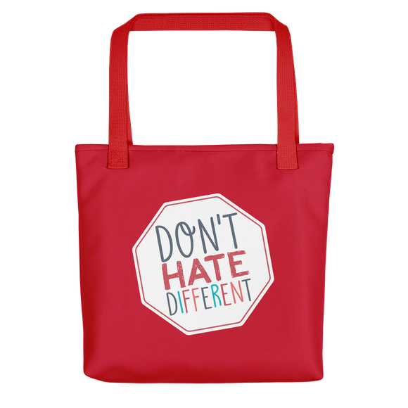 tote bag Don’t hate different stop inclusiveness discrimination prejudice ableism disability special needs awareness diversity inclusion acceptance