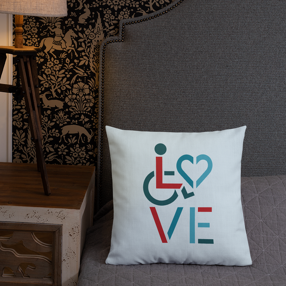 pillow showing love for the special needs community heart disability wheelchair diversity awareness acceptance disabilities inclusivity inclusion