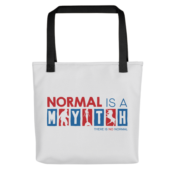 tote bag normal is a myth big foot mermaid unicorn peer pressure popularity disability special needs awareness inclusivity acceptance activism