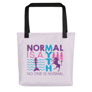 tote bag normal is a myth mermaid unicorn peer pressure popularity disability special needs awareness inclusivity acceptance