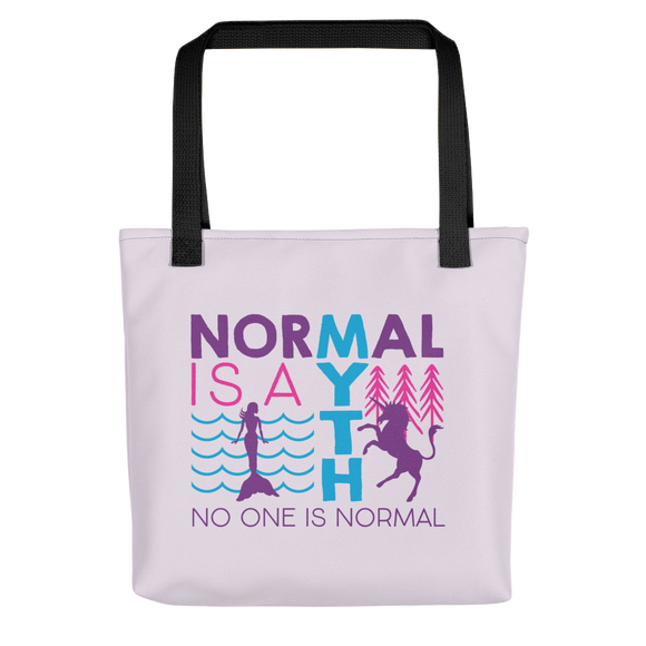 tote bag normal is a myth mermaid unicorn peer pressure popularity disability special needs awareness inclusivity acceptance