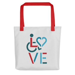tote bag showing love for the special needs community heart disability wheelchair diversity awareness acceptance disabilities inclusivity inclusion