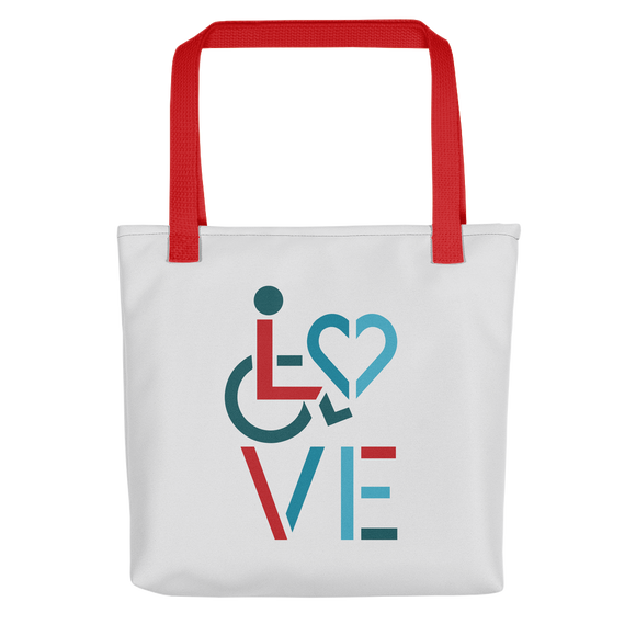 tote bag showing love for the special needs community heart disability wheelchair diversity awareness acceptance disabilities inclusivity inclusion