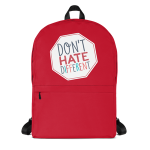 school backpack Don’t hate different stop inclusiveness discrimination prejudice ableism disability special needs awareness diversity inclusion acceptance