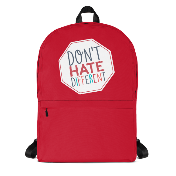 school backpack Don’t hate different stop inclusiveness discrimination prejudice ableism disability special needs awareness diversity inclusion acceptance