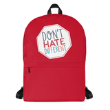 school backpack Don’t hate different stop inclusiveness discrimination prejudice ableism disability special needs awareness diversity inclusion acceptance