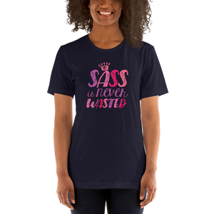 Shirt sass is never wasted sassy Raising Dion Esperanza fan Netflix Sammi Haney girl wheelchair pink glasses disability osteogenesis imperfecta