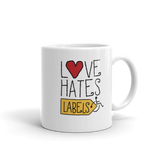 Love Hates Labels (Mug with Yellow)