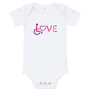 baby onesie babysuit bodysuit showing love for the special needs community heart disability wheelchair diversity awareness acceptance disabilities inclusivity inclusion
