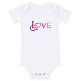 baby onesie babysuit bodysuit showing love for the special needs community heart disability wheelchair diversity awareness acceptance disabilities inclusivity inclusion
