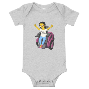 baby onesie babysuit bodysuit Not All Actor Use Stairs yellow cartoon Raising Dion Esperanza Netflix Sammi Haney ableism disability rights inclusion wheelchair actors disabilities actress