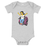 baby onesie babysuit bodysuit Not All Actor Use Stairs yellow cartoon Raising Dion Esperanza Netflix Sammi Haney ableism disability rights inclusion wheelchair actors disabilities actress