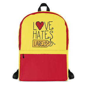 school backpack Love Hates Labels disability special needs awareness diversity wheelchair inclusion inclusivity acceptance