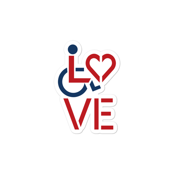 sticker showing love for the special needs community heart disability wheelchair diversity awareness acceptance disabilities inclusivity inclusion
