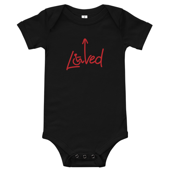 baby onesie babysuit bodysuit Loved arrow love disability disabilities wheelchair impaired special needs parent awareness diversity inclusion inclusivity acceptance