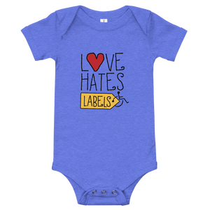 baby onesie babysuit bodysuit Shirt Love Hates Labels disability special needs awareness diversity wheelchair inclusion inclusivity acceptance