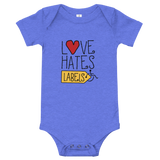 baby onesie babysuit bodysuit Shirt Love Hates Labels disability special needs awareness diversity wheelchair inclusion inclusivity acceptance