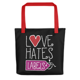 Love Hates Labels (Black Tote Bag)