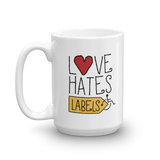 Love Hates Labels (Mug with Yellow)