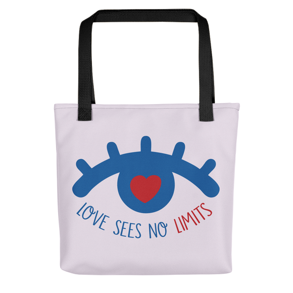 tote bag love sees no limits luv heart eye disability special needs expectations future