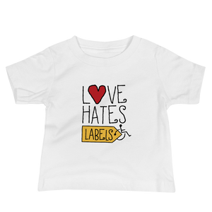 baby Shirt Love Hates Labels disability special needs awareness diversity wheelchair inclusion inclusivity acceptance