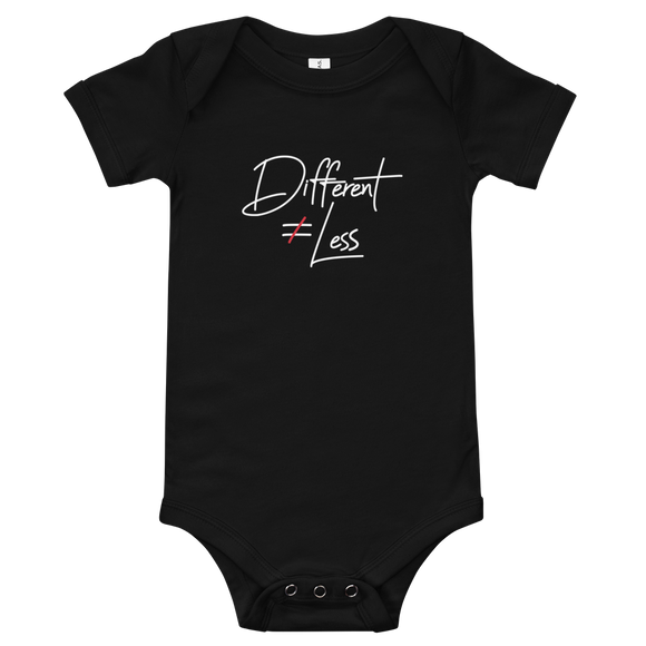 baby onesie babysuit bodysuit Different Does Not Equal Less Netflix Raising Dion Esperanza Sammi Haney #DDNEL disability inclusion wheelchair awareness