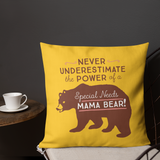 pillow Never Underestimate the power of a Special Needs Mama Bear! mom momma parent parenting parent moma mom mommy power