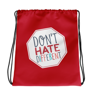 drawstring bag Don’t hate different stop inclusiveness discrimination prejudice ableism disability special needs awareness diversity inclusion acceptance