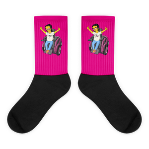 socks yellow cartoon drawing illustration of Esperanza in wheelchair from Raising Dion Netflix Sammi Haney sassy girl pink glasses fan disability osteogenesis imperfecta