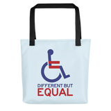 tote bag different but equal disability logo equal rights discrimination prejudice ableism special needs awareness diversity wheelchair inclusion acceptance