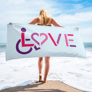 Beach Towel showing love for the special needs community heart disability wheelchair diversity awareness acceptance disabilities inclusivity inclusion