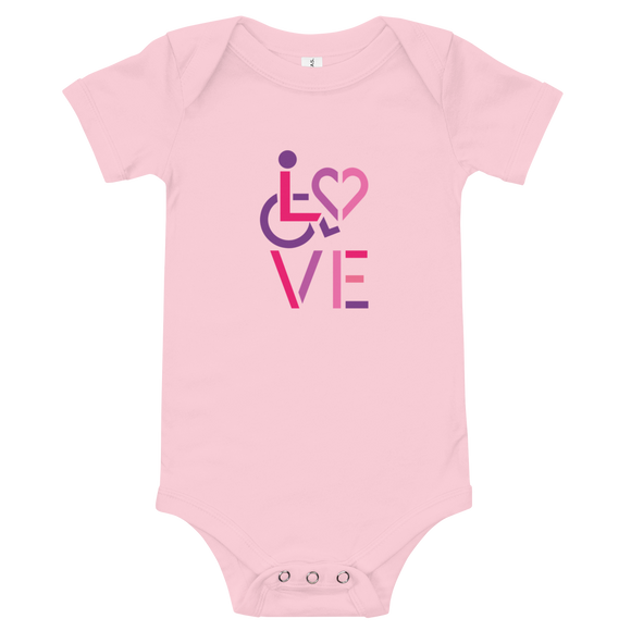 baby onesie babysuit bodysuit showing love for the special needs community heart disability wheelchair diversity awareness acceptance disabilities inclusivity inclusion