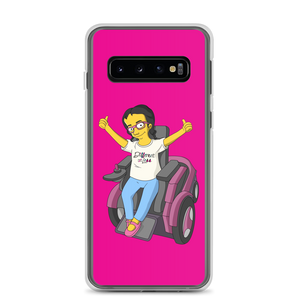 Samsung case yellow cartoon drawing illustration of Esperanza in wheelchair from Raising Dion Netflix Sammi Haney sassy girl pink glasses fan disability osteogenesis imperfecta