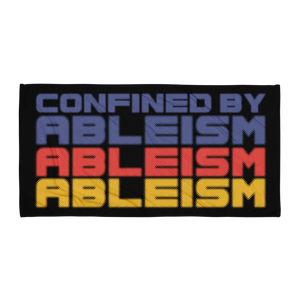 beach towel Confined by Ableism confined to a wheelchair bound ableism ableist disability rights discrimination prejudice special needs awareness diversity inclusion