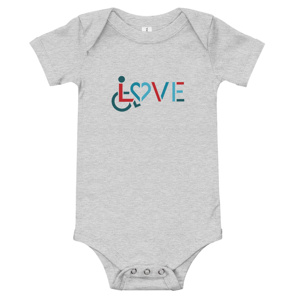 baby onesie babysuit bodysuit showing love for the special needs community heart disability wheelchair diversity awareness acceptance disabilities inclusivity inclusion