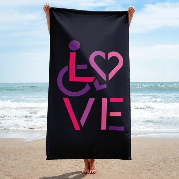 Beach towel showing love for the special needs community heart disability wheelchair diversity awareness acceptance disabilities inclusivity inclusion