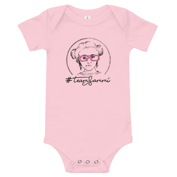 baby onesie babysuit bodysuit #teamsammi, #sammihaney Raising Dion Esperanza Netflix Sammi Haney fan wheelchair pink glasses disability osteogenesis imperfecta OI