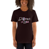 Different Does Not Equal Less (As Seen on Netflix's Raising Dion) Adult Dark Color Shirts with Digital Glitter