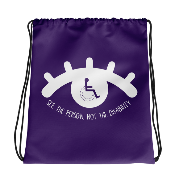 drawstring bag see the person not the disability wheelchair inclusion inclusivity acceptance special needs awareness diversity