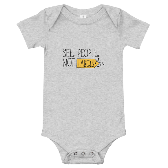 baby onesie babysuit bodysuit See people not labels label disability special needs awareness diversity wheelchair inclusion inclusivity acceptance