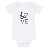 baby onesie babysuit bodysuit showing love for the special needs community heart disability wheelchair diversity awareness acceptance disabilities inclusivity inclusion