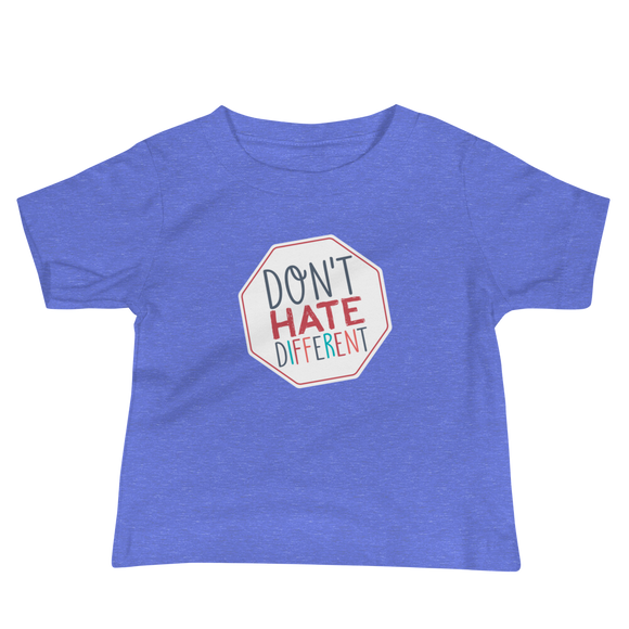 baby shirt Don’t hate different stop inclusiveness discrimination prejudice ableism disability special needs awareness diversity inclusion acceptance