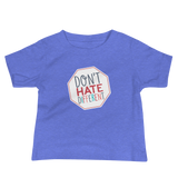 baby shirt Don’t hate different stop inclusiveness discrimination prejudice ableism disability special needs awareness diversity inclusion acceptance