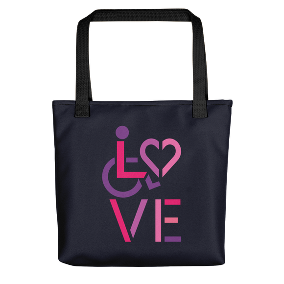 tote bags showing love for the special needs community heart disability wheelchair diversity awareness acceptance disabilities inclusivity inclusion