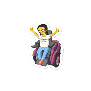 sticker yellow cartoon drawing illustration of Esperanza in wheelchair from Raising Dion Netflix Sammi Haney sassy girl pink glasses fan disability osteogenesis imperfecta