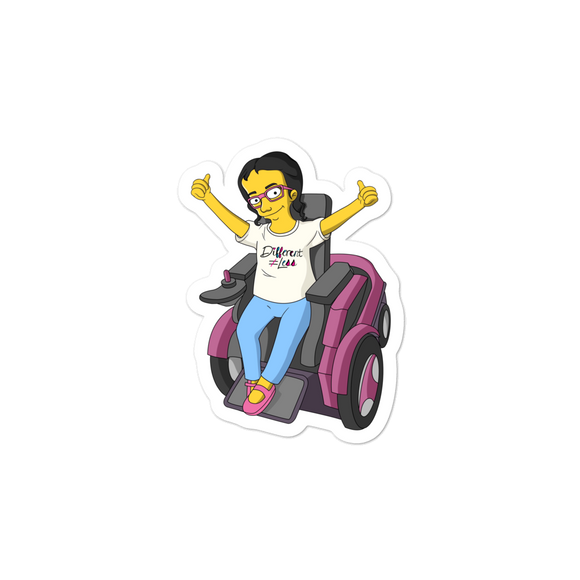 sticker yellow cartoon drawing illustration of Esperanza in wheelchair from Raising Dion Netflix Sammi Haney sassy girl pink glasses fan disability osteogenesis imperfecta