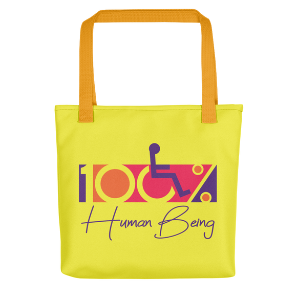 tote bag 100% Human Being disabled handicapped disability special needs awareness inclusivity acceptance activism